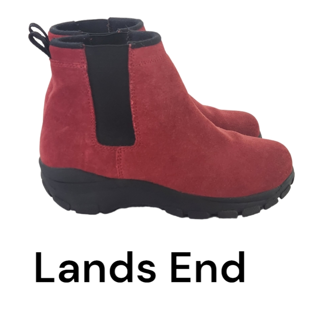 Lands End  Red Suede Ankle Booties.  Size 6